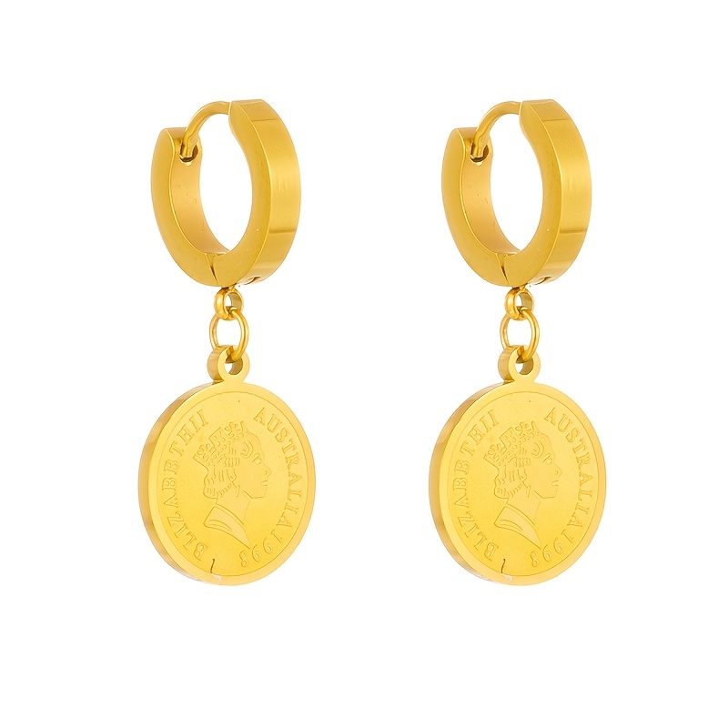 Circular Golden Stainless Steel Earrings for Men and Women